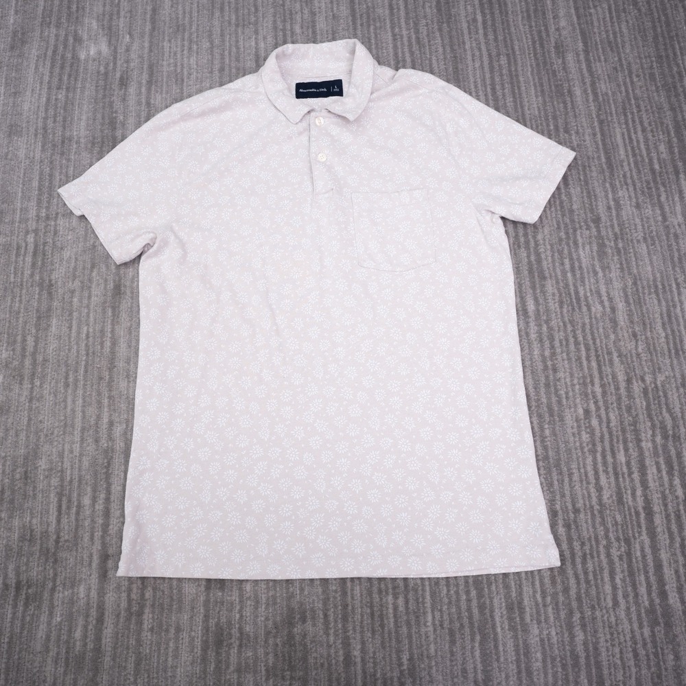 Abercrombie & Fitch Polo Shirt Mens L Tan Excellent Floral Pocket Short Sleeve